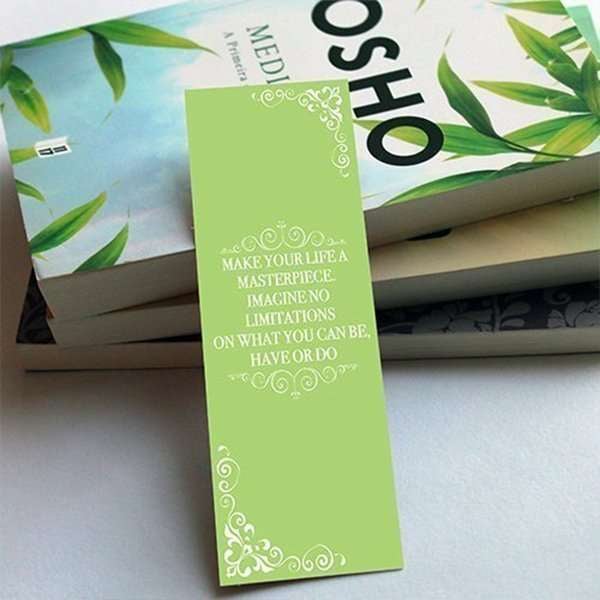 ||Custom green bookmark with inspirational quote||
